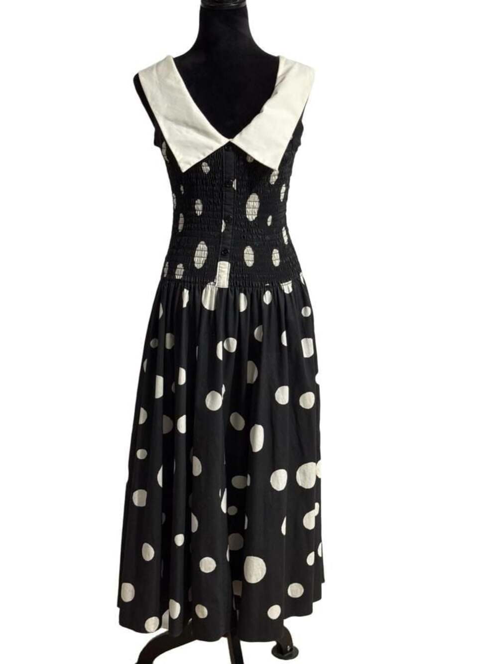 Vintage Oscar de la Renta for Swirl Black and White Polka Dot Midi Dress Size M